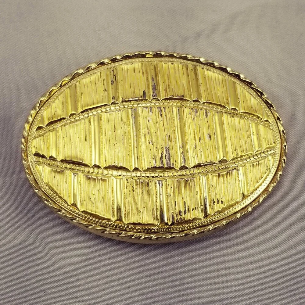 Belt Buckle Gold Color Oval Football-Like Abstract Made In The USA By MW Gift‎